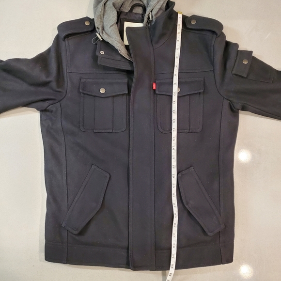 Levi's Men’s Black Wool Blend Hooded Military Jacket - Picture 7 of 10